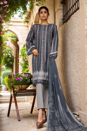 Damask By HZ Stitched 3 Piece Prints Jacquard Collection'2025-DPJ-038-Strip