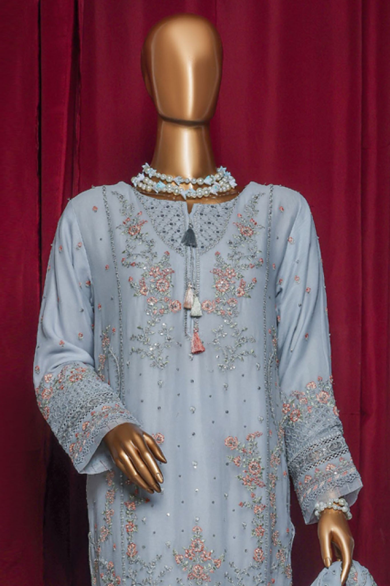 Fasaane By HZ Stitched 3 Piece Formals Chiffon Vol-09 Collection'2025-HZK-209-Pastel Blue