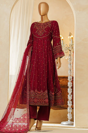 Shaadmaani By HZ Stitched 3 Piece Luxury Formals Collection'2025-HZK-213-Maroon