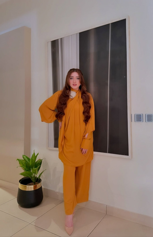 Manahils Stitched 2 Piece Knot Set Mustard