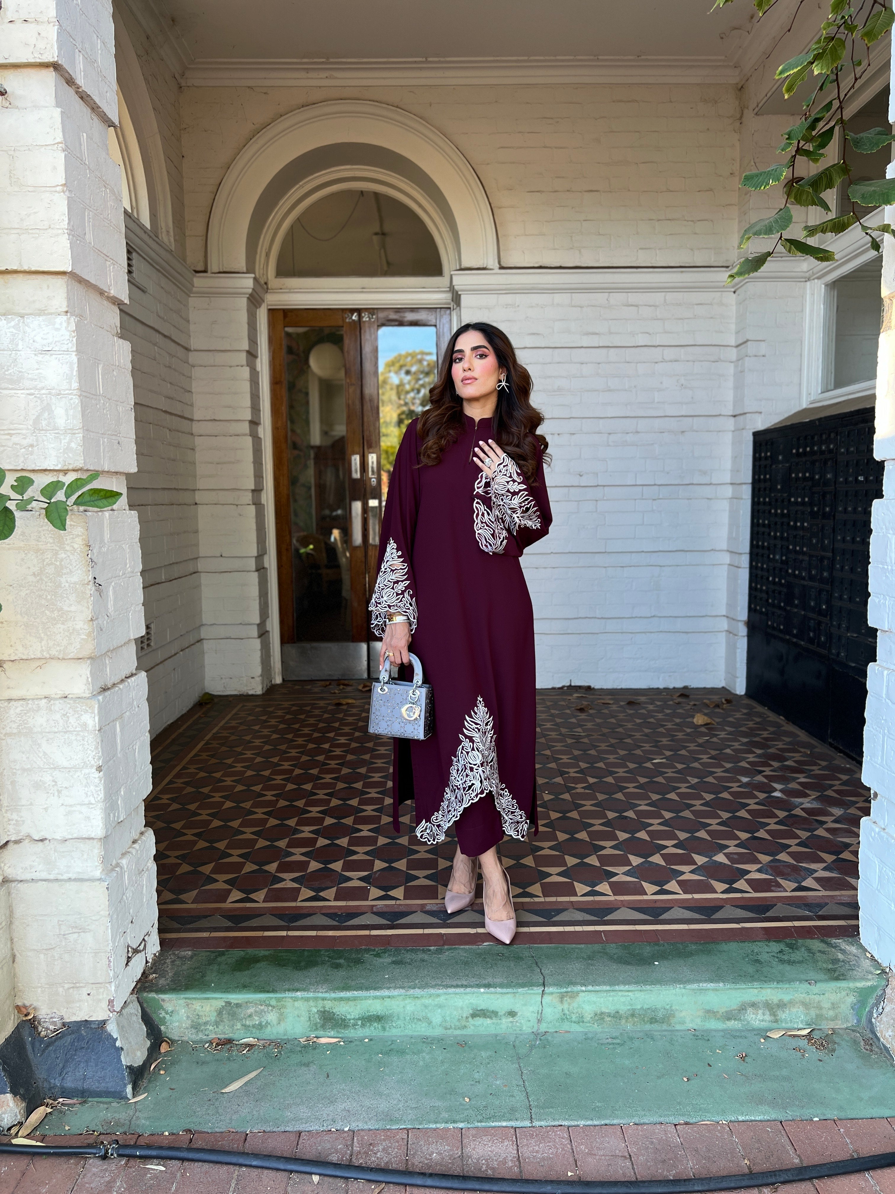 Manahils Stitched Burgundy Embroidered Two Pc