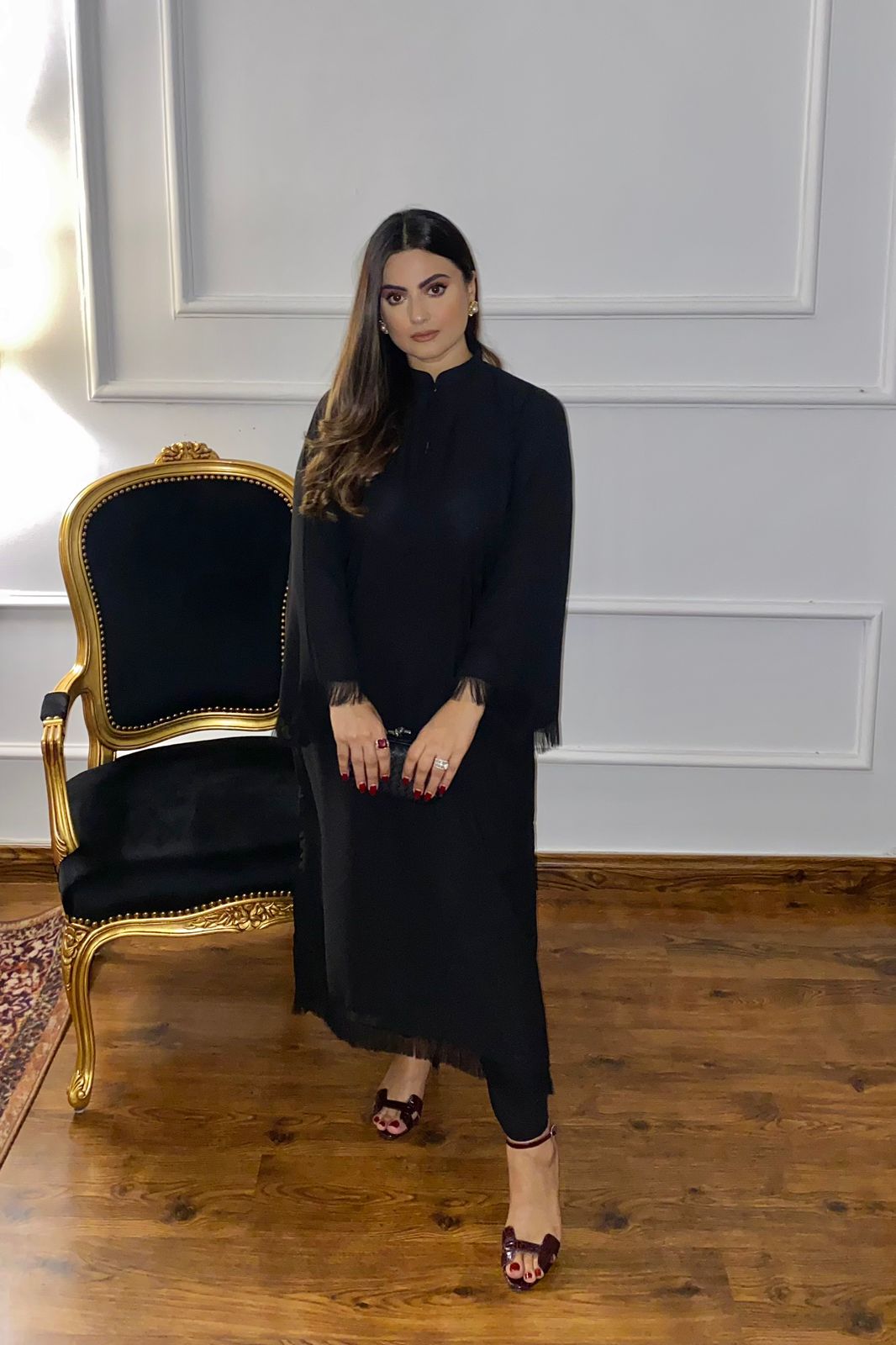 Manahils Stitched Co Ords Threaded Love (Two Pc) Black.