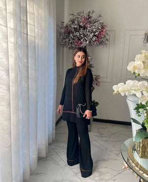 Manahils Stitched Co Ords Black Co-Ord Stripe.