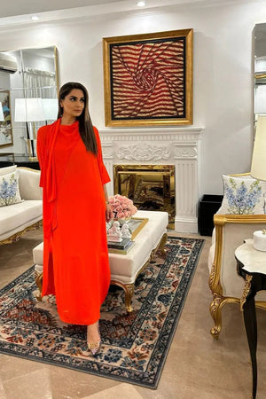 Manahils Stitched Orange Blend Drape (Two Pc)