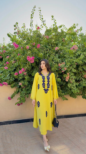 Manahils Stitched Yellow Ari Embroidered Set (Pay-Now)