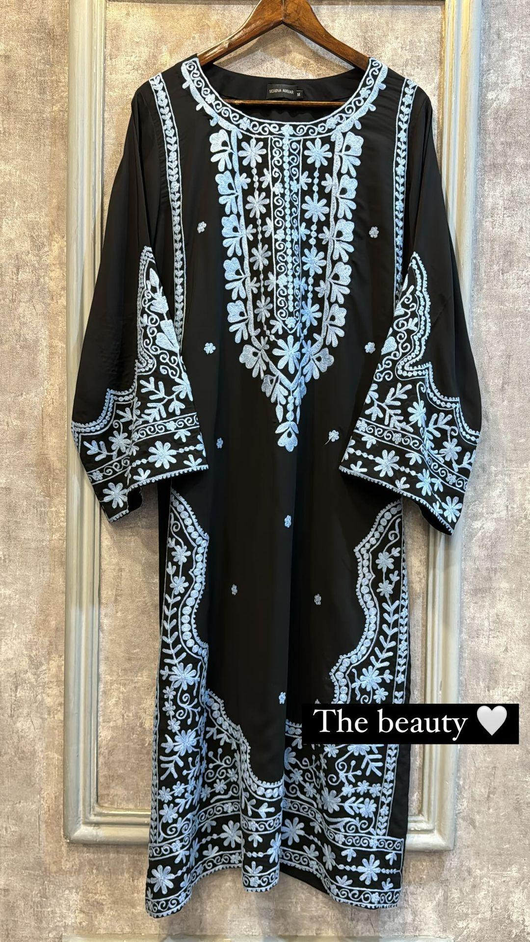 Manahils Stitched Black Embroidered Two Pc