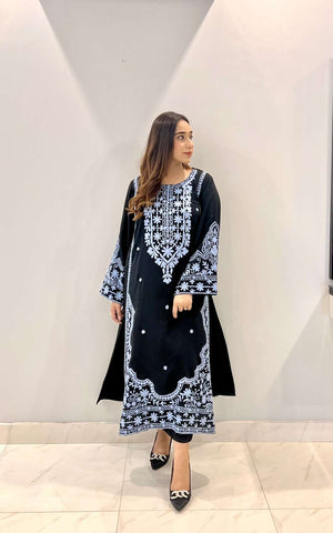 Manahils Stitched Black Embroidered Two Pc