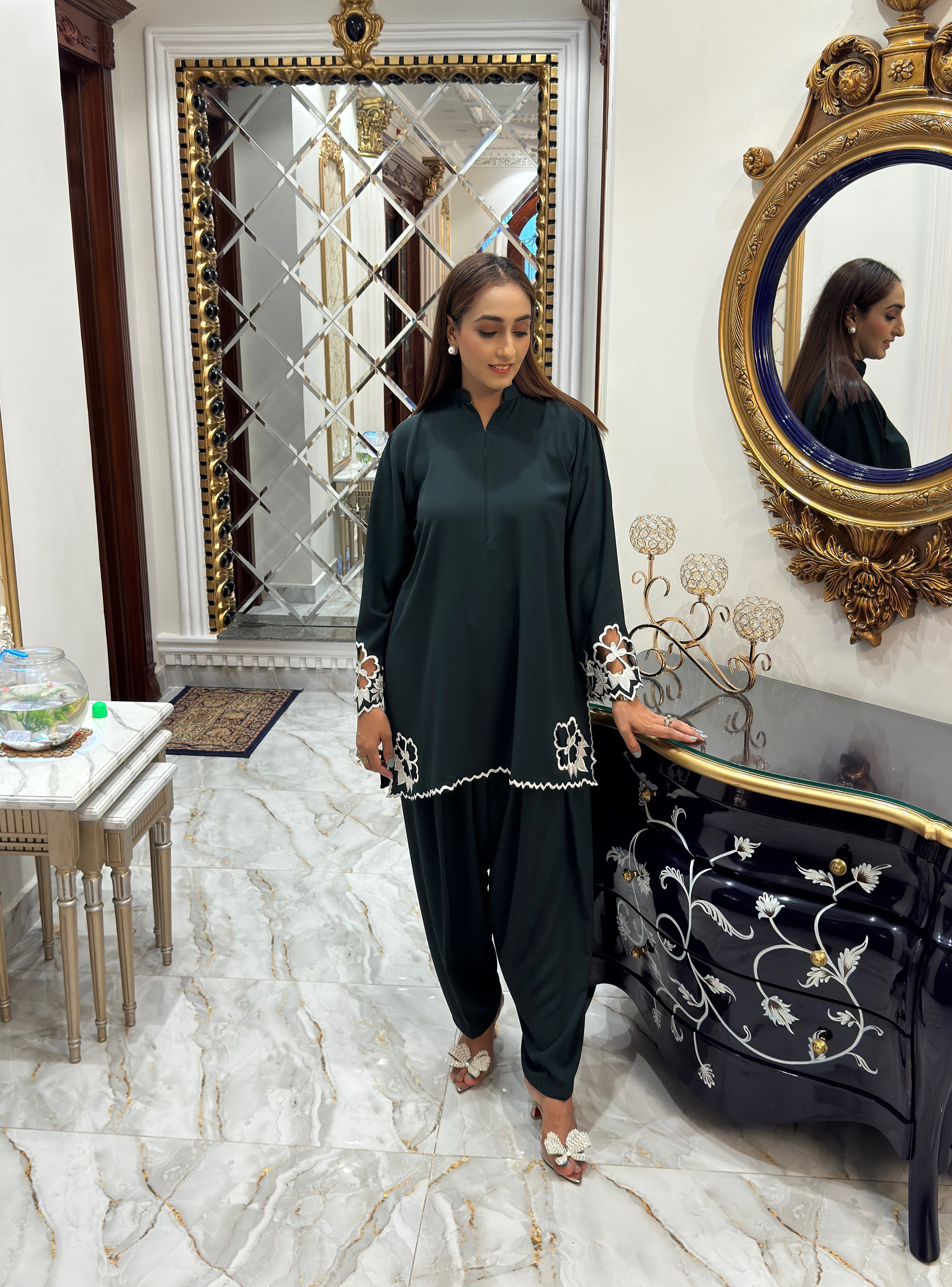 Manahils Stitched Co Ords Co-Ord Dark Green Embroidered