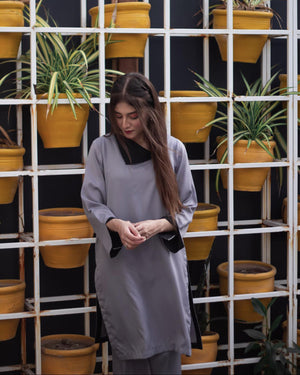 Zauk Stitched 2 Piece Collection-Lava Gray Two Piece Dress