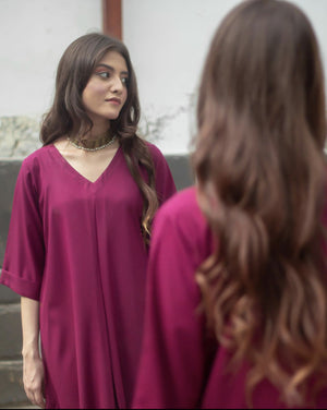 Zauk Stitched 2 Piece Collection-Magenta Two Piece Dress