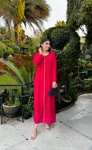 Manahils Stitched Red Embellished Swarovski