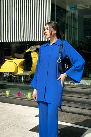 Manahils Stitched Co Ords Slit Cut Blue