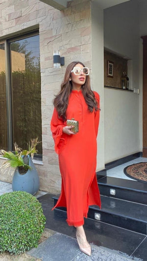 Manahils Stitched Threaded Love Orange