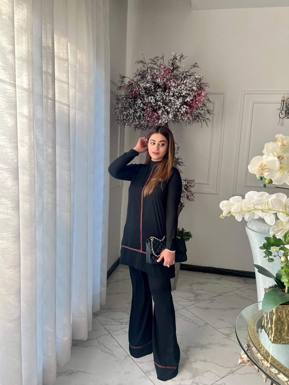 Manahils Stitched Co Ords Black Co-Ord Stripe.