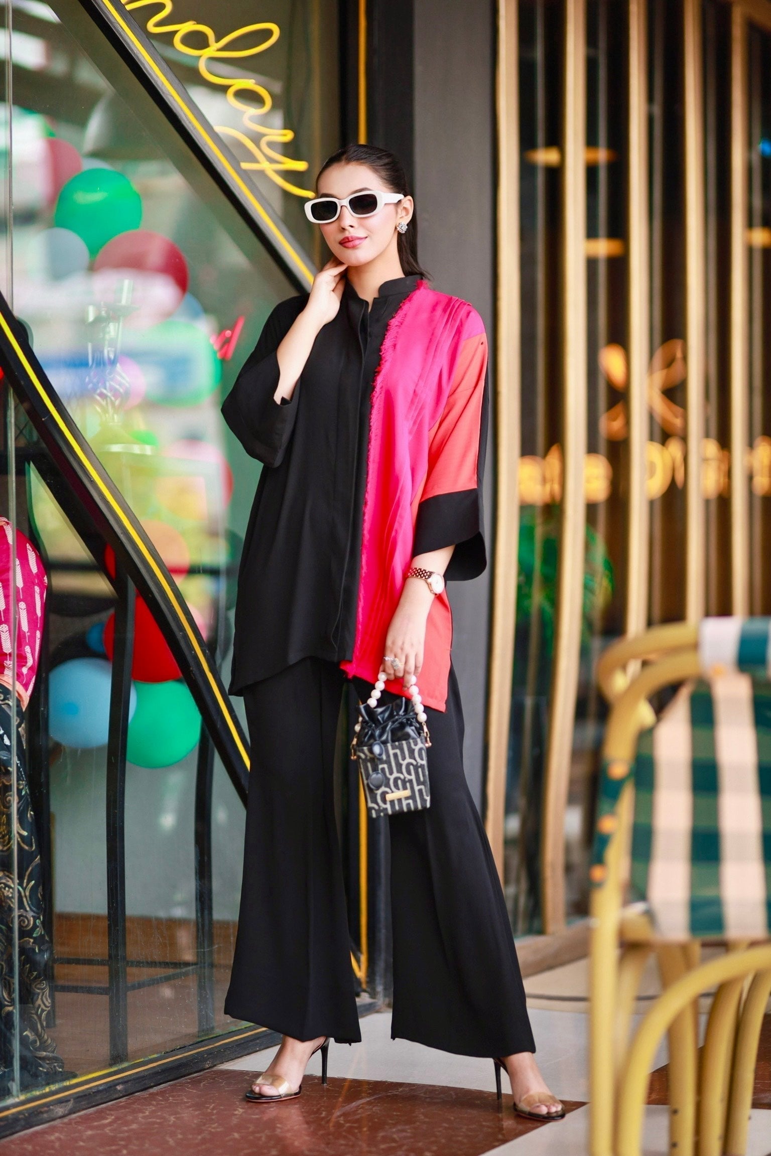 Manahils Stitched Co Ords Color Block Fringes Co-Ord Set