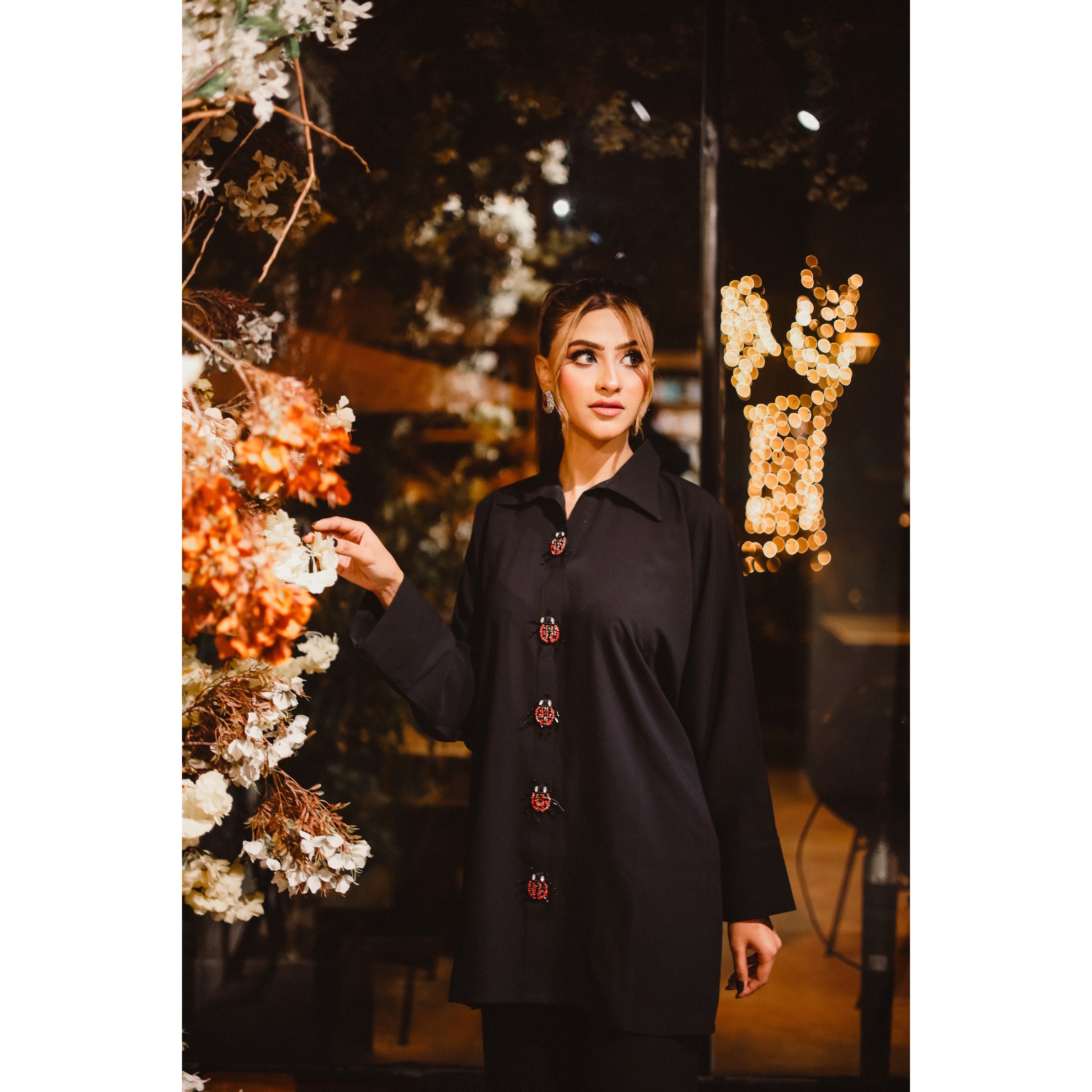 Manahils Stitched Co Ords Lady Bird Black Co-Ord Set