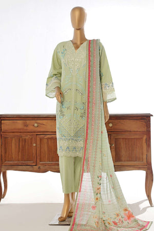 Bin Saeed Stitched 3 Piece Luxury Plain Cotton Collection-LF-1487-Pista