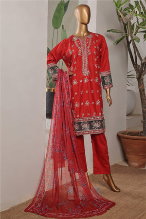 Bin Saeed Stitched 3 Piece Plain Lawn Vol-01 Collection'2025-LF-2275-Red