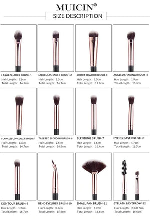 MUICIN - 12 Pieces Rose Gold & Black Complete Eye Brushes Set - My Store