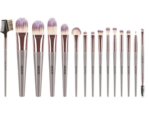 MUICIN - Beige & Rose Gold 15 Pieces Eye & Face Makeup Brushes Set Grey Flap Pouch - My Store