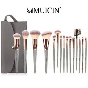 MUICIN - Black & Silver 13 Pieces Eye & Face Makeup Brushes Set Grey Flap Pouch - My Store