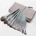 MUICIN - Grey Leather Pouch Eye & Face With Fan Makeup Brush Set - 14 pieces - My Store