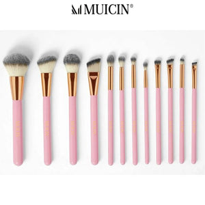 MUICIN - Natural Hair 12 Pieces Pink Studded Makeup Brushes Set - My Store