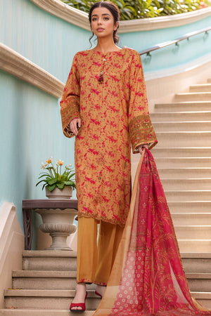 Majestic By HZ Stitched 3 Piece Emb Silk Collection'2025-RRE-110-Peach