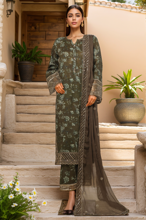 Malika By Sada Bahar Stitched 3 Piece Emb Festive Vol-05 Collection'2025-EMB-2128-Mehndi