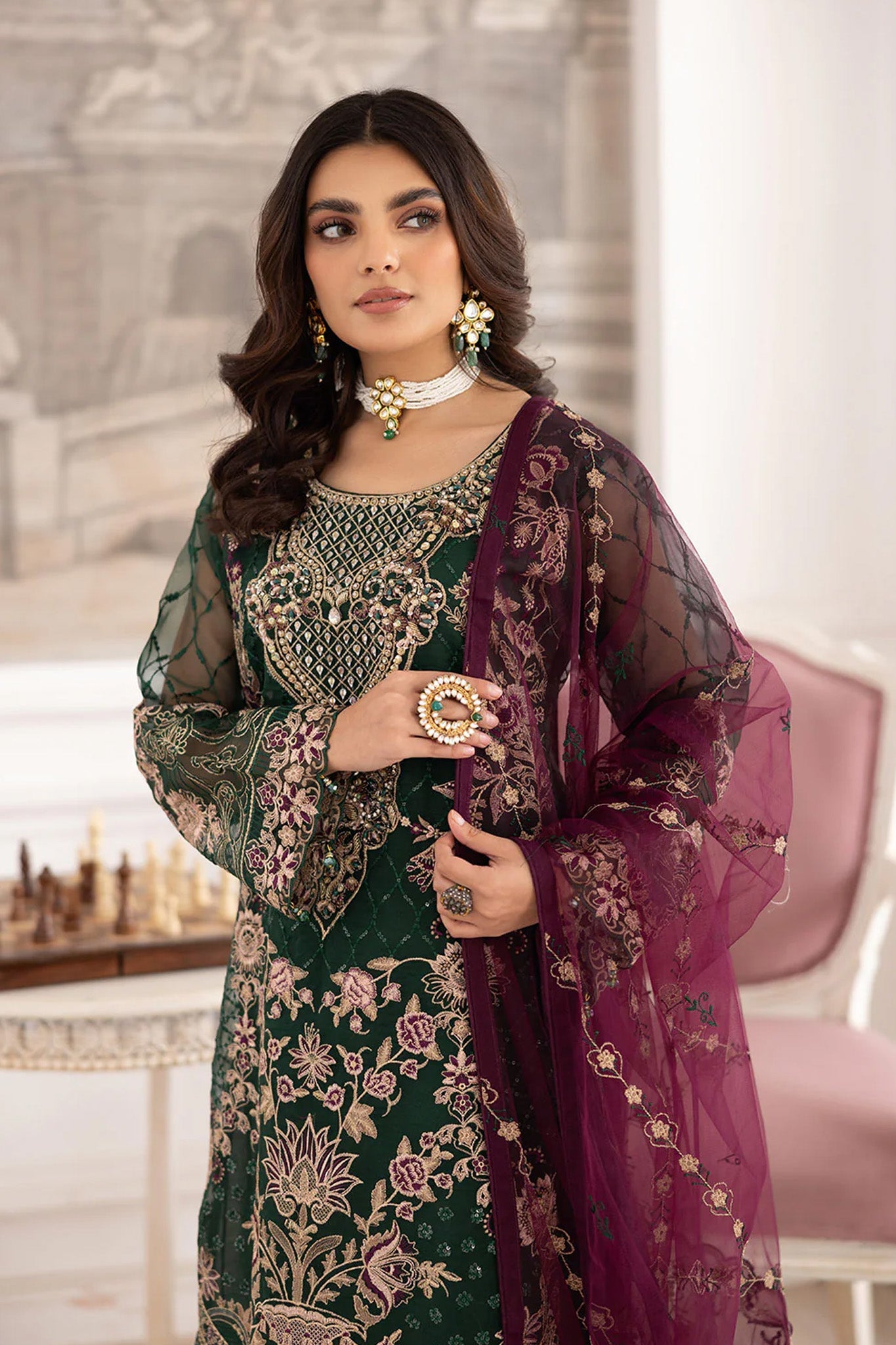 Dastoor by Ramsha Unstitched 3 Piece Organza Vol-02 Collection'2025-P-208