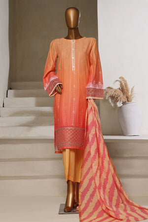 Ombre Damask By HZ Stitched 3 Piece Emb Jacquard Series Collection'2025-PSJ-028-Peach