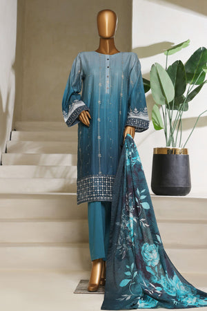 Ombre Damask By HZ Stitched 3 Piece Emb Jacquard Series Collection'2025-PSJ-030-Teal