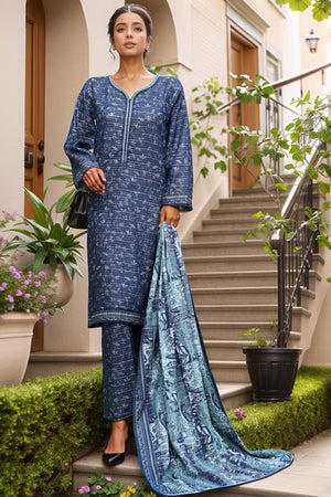 Bin Saeed Stitched 3 Piece Exclusive Printed Khaddar Vol-04 Collection'2025-WK-2396-Blue