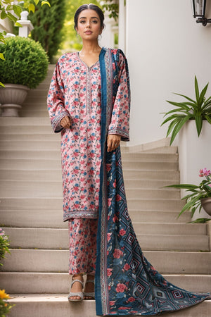 Bin Saeed Stitched 3 Piece Exclusive Printed Khaddar Vol-04 Collection'2025-WK-2390-Pink