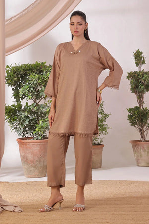 Ochre Clothing Women's Casual -Cotton Jacquard 2 Pc Suit-SOLS-22