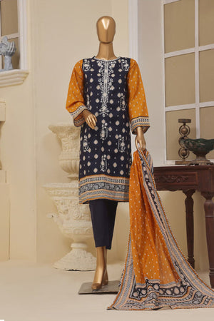 Bin Saeed Stitched 3 Piece Exclusive Emb Lawn Vol-01 Collection-SM-1501-Blue