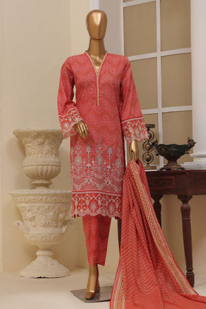 Bin Saeed Stitched 3 Piece Exclusive Emb Lawn Vol-02 Collection-SM-1561-Pink