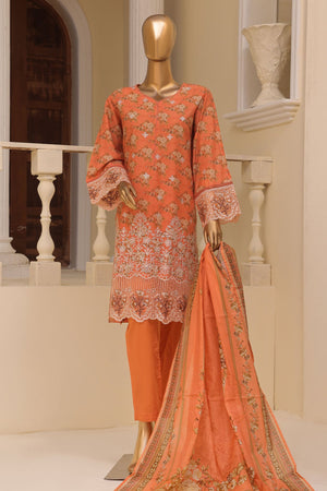 Bin Saeed Stitched 3 Piece Exclusive Emb Lawn Vol-02 Collection-SM-1576-Peach