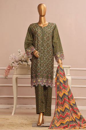 Bin Saeed Stitched 3 Piece Exclusive Emb Lawn Vol-02 Collection-SM-1578-Green