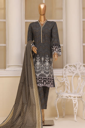 Bin Saeed Stitched 3 Piece Exclusive Emb Lawn Vol-02 Collection-SM-1579-Black