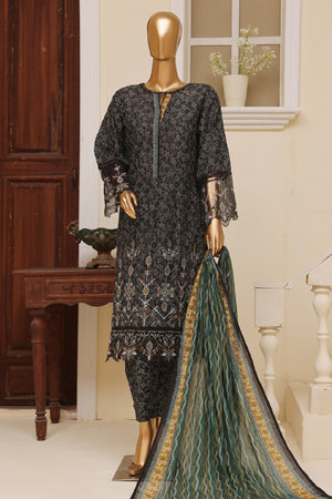 Bin Saeed Stitched 3 Piece Exclusive Emb Lawn Vol-02 Collection-SM-1581-Black