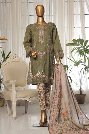 Bin Saeed Stitched 3 Piece Luxury Self and Stripe Vol-02 Collection'2025-SM-1969-Green