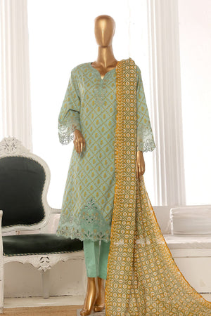 Bin Saeed Stitched 3 Piece Exclusive Lawn Frock Vol-01 Collection-SM-1462-Mint