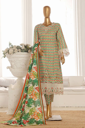 Bin Saeed Stitched 3 Piece Exclusive Lawn Frock Vol-01 Collection-SM-1466-Green