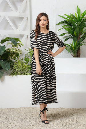 Sprinkles Stitched 1 Piece Summer Shirts Women Collection'2025-Safari Statement Allover Print Tunic Dress