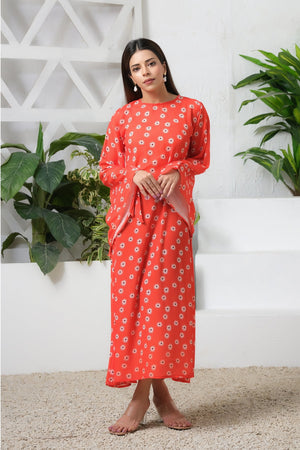 Sprinkles Stitched 1 Piece Summer Shirts Women Collection'2025-Orange Blossom Match Allover Floral Print Tunic Dress