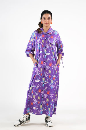 Sprinkles Stitched 1 Piece Summer Shirts Women Collection'2025-Marine Garden/Violet Aquatic - Cambric