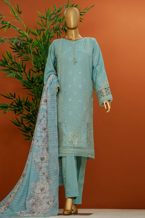 Muse By HZ Stitched 3 Piece Emb Cotton Slub Vol-01 Collection'2025-SSE-103-Aqua