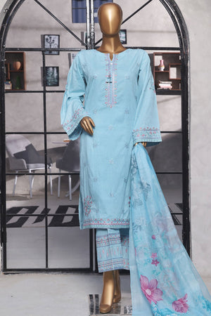 Muse By HZ Stitched 3 Piece Emb Cotton Self Jacquard Vol-02 Collection'2025-SSJ-2502-Sky Blue
