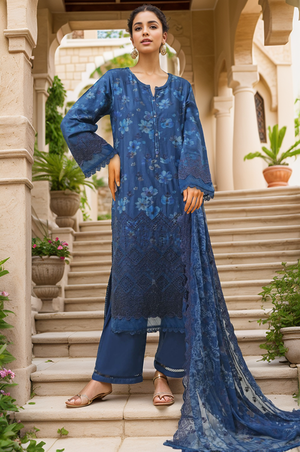 Sada Bahar Stitched 3 Piece Cutwork Chikankari Collection'2025-CKP-02-Navy Blue